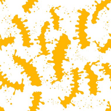 Vector Fresh Orange Juicy Splatter ve Juice Drops beyaz arka planda. Tropikal Tatlı Meyvesiz Desen.