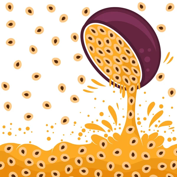 Vector Passion Fruit Pattern Brown Seeds Orange Background Текстура Тропічних — стоковий вектор