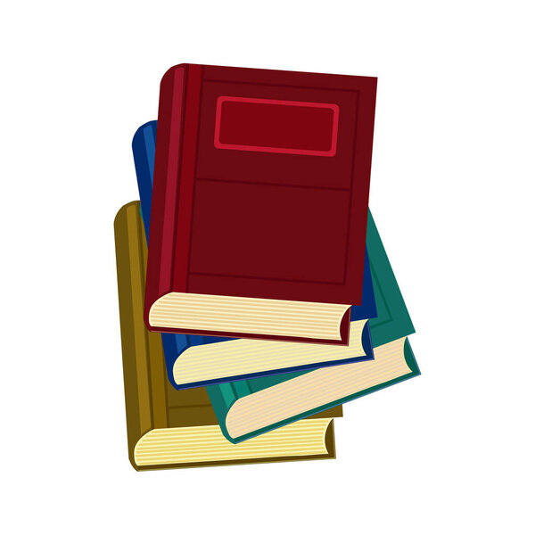 Векторный набор цветных бумажных книг на белом фоне.