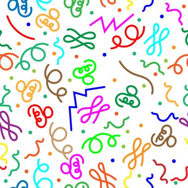 Basit çocuksu karalama arkaplanı. Renkli çizgiler, kusursuz desenler. Çocuklar için yaratıcı minimalist tarz sanat arka planı veya temel şekilli moda tasarımı.