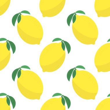 Yeşil Yapraklı Taze Sarı Limon. Kusursuz desen. Ekşi Tadı Olan Tropikal Meyve Simgesi.