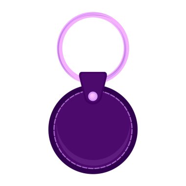Deri tutucu incik boncuk, anahtar için mor anahtarlık. Metal halka. Araba ya da ofis için mor düğme etiketi. Anahtar halkası beyaz arkaplanda izole edildi. Ev için boş aksesuar. Marka için kurumsal kimlik.