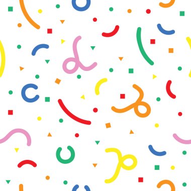 Basit çocuksu karalama arka planı. Renkli çizgiler, kusursuz desenler. Çocuklar için yaratıcı minimalist tarz sanat arka planı veya temel şekilli moda tasarımı.