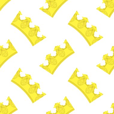 Altın kaplama simgesi, kusursuz desen. Basit taç, kraliçe ya da kral sarı taç tasarımı. Kraliyet taç giyme töreni sembolü..