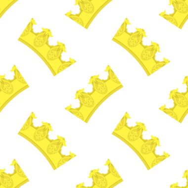 Vektör altın taç simgesi kusursuz desen. Basit taç, kraliçe ya da kral sarı taç tasarımı. Kraliyet taç giyme töreni sembolü..