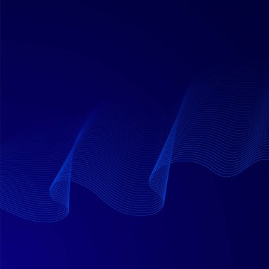 Koyu mavi arka planda soyut parlak dalga çizgileri. Çizgili çizgi dokusu. Dinamik dalga deseni. Modern dalgalı hatlar. Gelecekçi teknoloji konsepti.