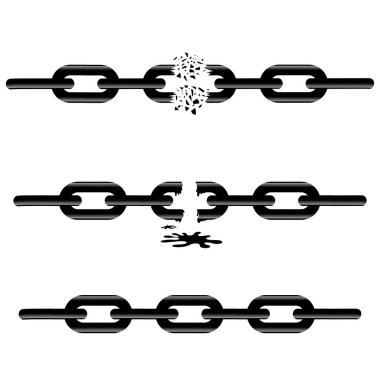 Raster Broken Chain icon, Weaknesses icon. Metal chain icon. Simple flat logo of chain on white background. Chain silhouette symbol. clipart