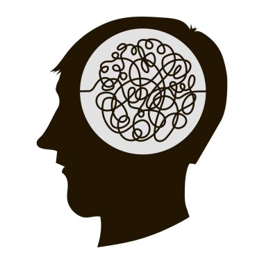 Baş Vektörü Silueti. Akıl sağlığı sorunları kavramı, stres, keder, baş ağrısı.