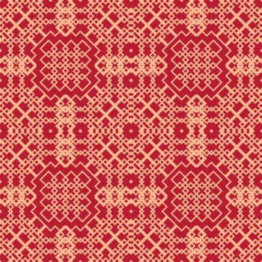 Geleneksel doğu geometrik tarzında Japon vektörü kusursuz desen. Ay Çin Yeni Yıl Dekorasyonu için şölen süsü. Kırmızı ve altın Asyalı yaratıcı motif. Soyut Kareler.