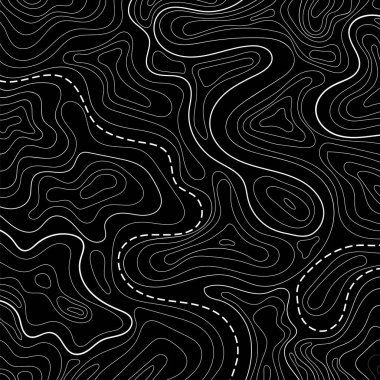 Vektör topografik gerçekçi harita. Çizgili seyahat çizgileri. Coğrafi arazi şebekesi, rahatlama yüksekliği. Yer yolu deseni. Navigasyon, kartografi tasarım ögesi.