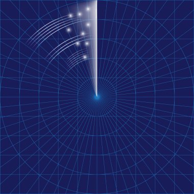 Vektör mavi radar ekranı. Paneli göster. Donanma tarayıcısı. Askeri algılama monitörü. Elektronik dijital sonar.