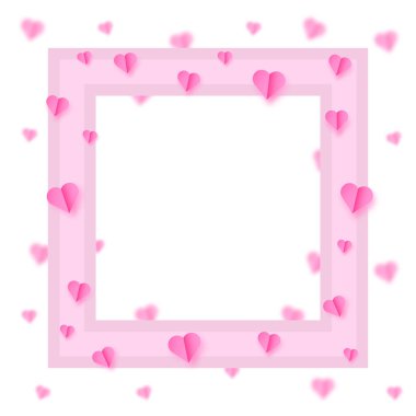 Beyaz arka planda kağıt kesiği olan pembe bir çerçeve. Sevgililer günün kutlu olsun. Aşk kavramı.