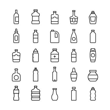 Şişe çizgisi simgesi seti. Şişe ikonu tasarımı. Tasarım ögesi Şişe simgesi