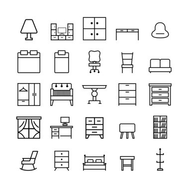 Mobilya ikonu seti. Ev mobilyası ikonu seti. vektör illüstrasyonu