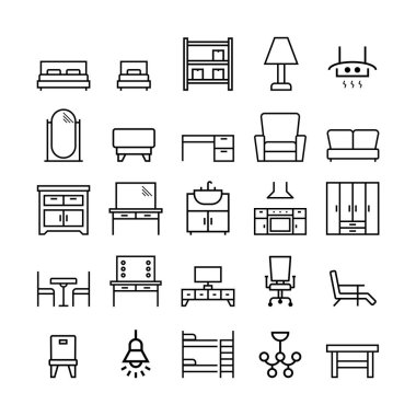 Mobilya ikonu seti. Ev mobilyası ikonu seti. vektör illüstrasyonu