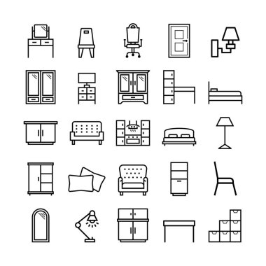 Mobilya ikonu seti. Ev mobilyası ikonu seti. vektör illüstrasyonu