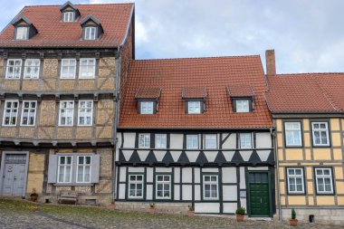 Quedlinburg am Schlossberg, Saksonya-Anhalt, Almanya 'daki tarihi yarı keresteli evler