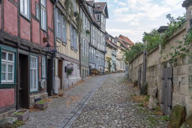 Quedlinburg am Schlossberg, Saksonya-Anhalt, Almanya 'daki tarihi yarı keresteli evler