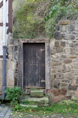 Schlossberg 'deki Quedlinburg' da eski ahşap kapı.