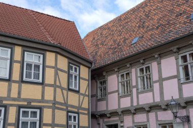 Quedlinburg am Schlossberg, Saksonya-Anhalt, Almanya 'daki tarihi yarı keresteli evler