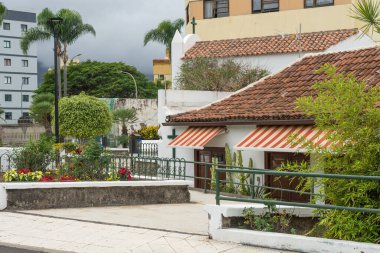 Puerto de la Cruz, Tenerife, İspanya 'da duvarı olan bir evin detayları.