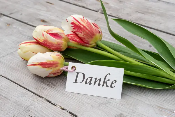 Greeting Card Red Yellow White Tulips German Text Thank You Stock Image