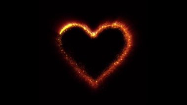 Neon ışıkta yanan kalp. Ateşli ve parlak ışık efektli animasyonlar. Siyah arkaplanda yanan kalp sembolü. Siyah döngü üzerinde yanan kalp..
