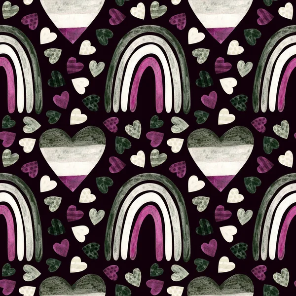 無性愛 虹のシームレスなパターン Lgbtqiaアート エースステッカー ポスター カードの虹のクリップ セックスプライド Watercolorクリップ — ストック写真