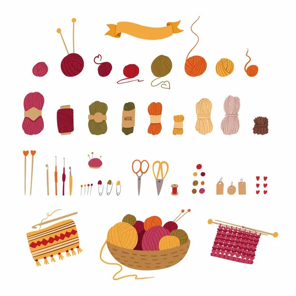 Παραδοσιακό Φθινόπωρο Χειμερινά Εργαλεία Χόμπι Ψαλίδι Μπάλες Νήματος Σετ Διανυσματικών — Διανυσματικό Αρχείο