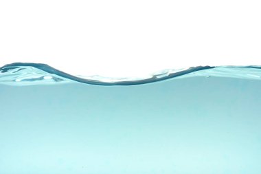 Beyaz arka planda izole edilmiş hava kabarcıkları ile su dalgaları ve sıçrama