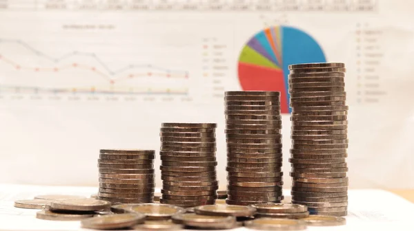 Pile Money Coins Graph Paper Background Business Growth Concept Concept — Stock Photo, Image