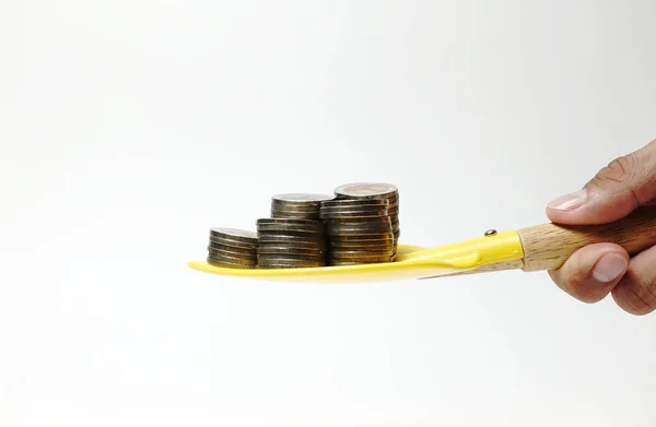 Beyaz arka planda izole para yığınları, iş yatırım konsepti, para-finans-gelir konsepti