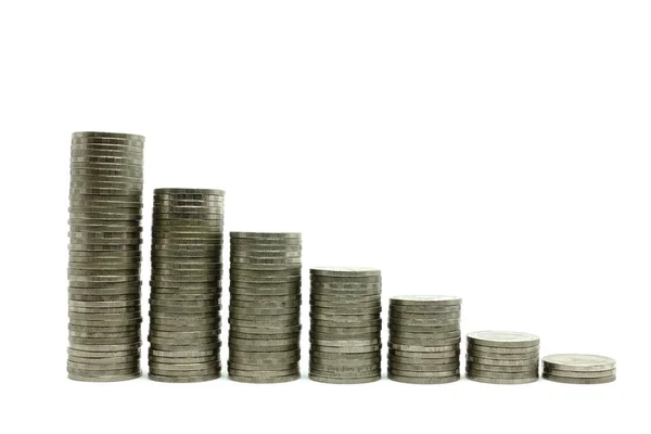 Geschäftswachstumskonzept Finanzwachstum Zunehmende Stapel Von Münzen Isoliert Auf Weißem Hintergrund — Stockfoto