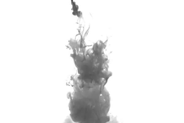 Beyaz arka planda siyah renkli boya, soyut duman deseni, renkli sıvı boya, sıçrama.
