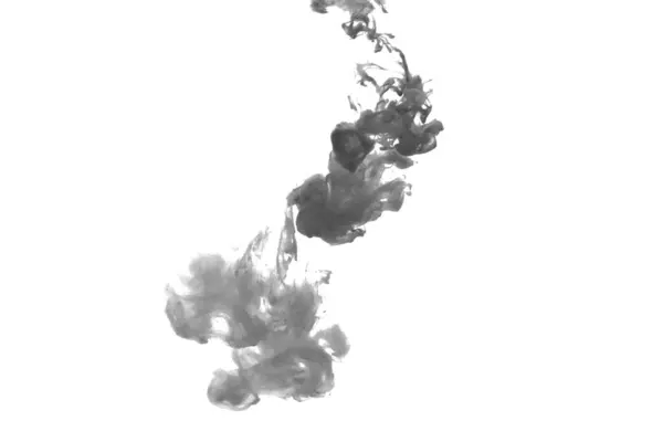 Beyaz arka planda siyah renkli boya, soyut duman deseni, renkli sıvı boya, sıçrama.