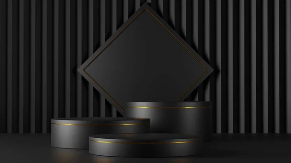 Fekete Prémium Szoba Fekete Pódiumokkal Arany Frizurával Illusztráció — Stock Fotó