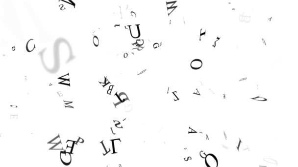Letras Abstratas Alfabeto Voando Sobre Uma Tela Branca Literatura Loop — Vídeo de Stock