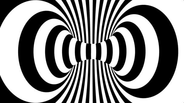 Abstrakt Hypnotisk Svart Och Vit Geometriska Ränder Optisk Illusion Tunnel — Stockvideo