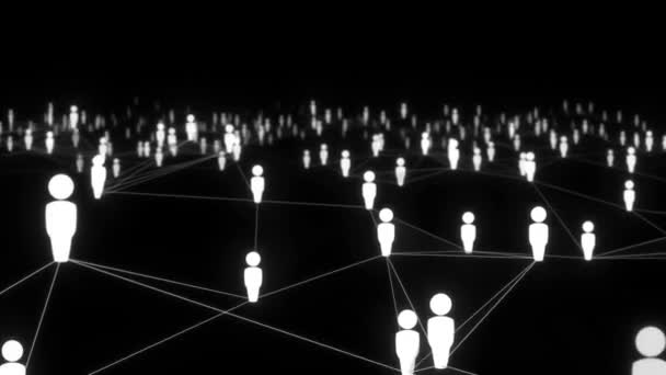 Plexus Czarno Biały Animacja Ludźmi Ikony Połączone Liniami Koncepcja Sieci — Wideo stockowe