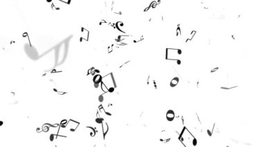 Müzik notaları beyaz üzerinde akan animasyon, 4k hareket tasarım döngüsü arka planı
