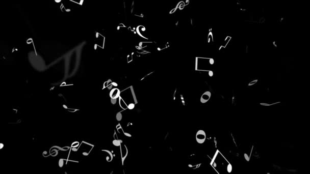 Notas Musicais Brancas Animação Flutuante Preto Design Movimento Fundo Looping — Vídeo de Stock