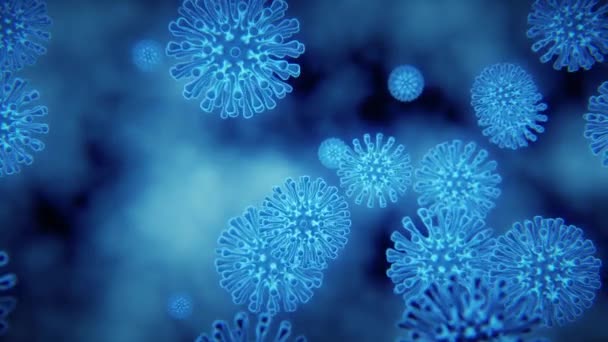 Komórki Wirusa Koronawirus Covid Wysokiej Rozdzielczości Medyczna Animacja Mikrobiologia Wysokiej — Wideo stockowe