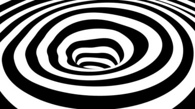 Soyut hipnotik siyah-beyaz üç boyutlu geometrik uzay zaman solucan deliği, 4k evrimleşen operasyon sanatı hareketi grafikleri döngü arka planı