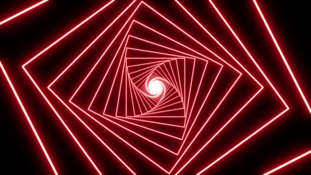 Абстрактный Трехмерный Неоновый Красный Квадрат Спиральном Фоне Минимальный Дизайн Движения — стоковое видео