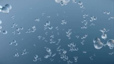 Dönen Su H2O molekülü veya atomları, Bilim veya tıbbi altyapı için soyut yapı. Kimyasal model atomları birbirine bağlıyor. Temiz mavi su parçacıkları. 3D canlandırma döngüsü, 4K