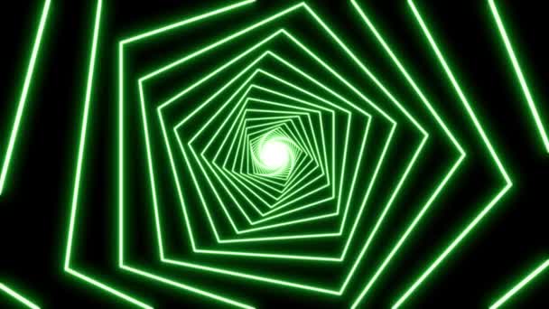 Streszczenie Świecące Neonowe Zielone Wielokąty Spiralne Tło Minimalne Projektowanie Ruchu — Wideo stockowe