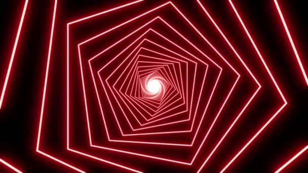 Absztrakt Izzó Neon Piros Poligonok Spirál Háttér Minimális Mozgástervezés Neonlámpák — Stock videók
