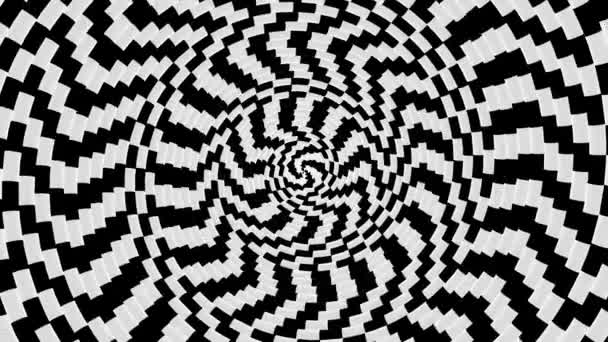 Черно Белый Оптический Дисплей Геометрический Монохромный Art Вращающийся Прямоугольный Спираль — стоковое видео