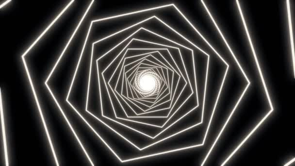 Абстрактный Трехмерный Неоновый Черно Белый Шестиугольный Спиральный Фон Минимальный Дизайн — стоковое видео