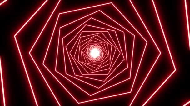 Absztrakt Izzó Neon Piros Hatszög Spirál Háttér Minimális Mozgástervezés Neonlámpák — Stock videók